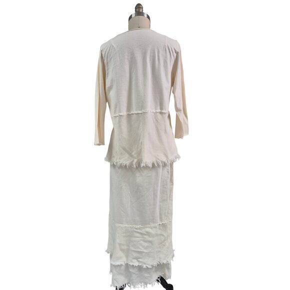 Rare VTG Christine Damen Cream Cotton Linen Maxi Skirt Set Fray/Fringe  Sz M/L - Picture 6 of 8